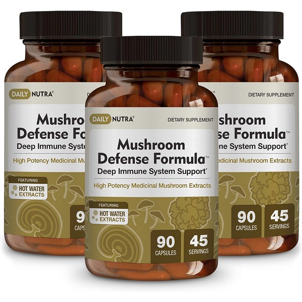 Mushroom Defense Formula by DailyNutra - Immune Support Supplement | Organic Mushrooms, Hot Water Extracted - Reishi, Chaga, Maitake, Shiitake & Turkey Tail (3-Pack)