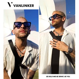 VANLINKER anteojos de sol cuadradas gruesas para hombres y mujeres, retro, gruesas, rectangulares, protección UV400, VL9731, 2 unidades, negro + negro / azul, Mediano