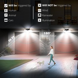 AmeriTop Solar Lights Outdoor, 2 Pack LED High Brightness Cordless Solar Motion Sensor Lights; 4 Adjustable Heads, 320° Wide Angle Illumination, IP65 Waterproof, Security LED Wall Light(Daylight)