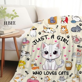 Cat Blanket Soft Cozy Warmth Flannel Cat Throw Blankets Just A Girl Who Loves Cat Blankets Bedding Decor for Cat Lover Girls Women Adults Gifts 50"x40"