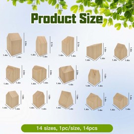 GeryVtee 14pcs Unfinished Wooden House Shaped Blocks Blank Wooden Cutouts House Wooden Craft for Home Kitchen Office Shelf Coffee Bar Decor Wooden Blocks for Crafts