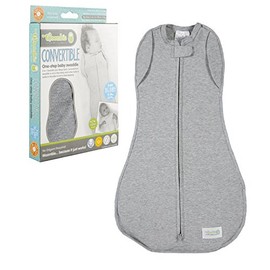 Woombie Convertible Baby Swaddling Blanket I Swaddle Converts to Arms-Free Wearable Blanket for Babies Up to 6 Months, Grey, 14-19 lbs