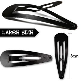 ExceLife 3.1 Inch Large Metal Snap Hair Clips, 20 Pcs No Slip Metal Jumbo Hair Clip Hair Pins Craft DIY Accessories for Girls Women, 8cm, Black