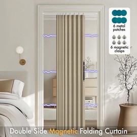 MIULEE Accordion Style Magnetic Folding Door Curtains for Doorways/Closet, Room Divider Pleated Drapes with Hooks for Interior Living Room/Bedroom/Open Closet, Khaki, W39 x L78 inches, 1 Panel