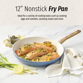 GoodCook Healthy Ceramic Titanium-Infused 12” Fry Pan, Light Blue – Induction Cookware, Nonstick Cooking Pan, Frying Pan Skillet for Eggs, Meats, Vegetables, Sauces, Warming Tortillas