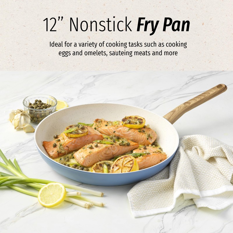 GoodCook Healthy Ceramic Titanium-Infused 12” Fry Pan, Light Blue –