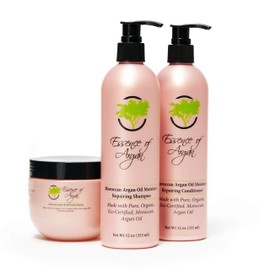 Essence of Argan Renewing Hair Care Products Infused with 100% Pure Moroccan Organic Argan Oil - Volumizes, Nourishes and Heals Your Hair - All Hair Types (Shampoo, Conditioner & Mask Set)