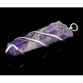 Harmonize Amethyst Wire Wrapped Flat Pendant Reiki Healing Crystal Spiritual Dowsing