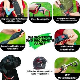 PerroViajero | Reinforced Multi-Function Premium Dog Lead for Medium, Large and Strong Dogs. Folding Handle, Additional Handles, Red Padding. Maximum Safety, Control and Comfort. 1.5m 200g