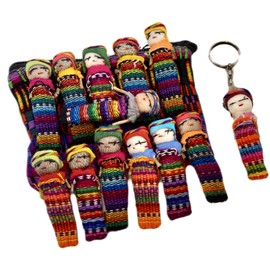 Guatemala Worry Dolls Set of 12 – 5.5 x 1cm Traditional Trouble Dolls with Cute Storage Bag and Extra Keychain Doll – Fun Vibrant Colors – Woven Fabric Small Dolls for Adults (14 Piece Set)