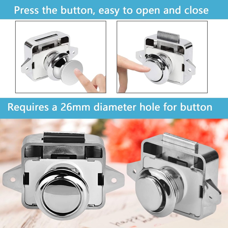 Volumoon 5Pcs Push Button Cabinet Latch Lock,Push Button Latch Lock,Cabinet