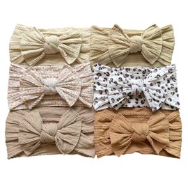 ETALLEG 6 Pcs Soft Cable Knit Baby Nylon Headbands Hair bands,Top Knot Wide Nylon Turban Head Wraps Kids Girls Hair Bows (Set9)
