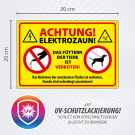 High-Quality Sign Made of Aluminium Dibond with Anti-Graffiti Paint "Achtung Elektrozaun - FüTTERN VERBOTEN" 200 x 300 mm Rectangular | Das Füttern der Tiere ist Verboten! | Weatherproof Aluminium