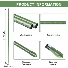 Tingyuan 55 inch Garden Stakes 25 Pack Tomato Stakes Plant Sticks with 100 Ties