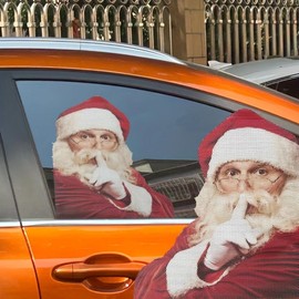 2pcs Santa Car Stickers Christmas Decals PVC Visible Inside Window Decoration Stickers(1 Left+1 Right)