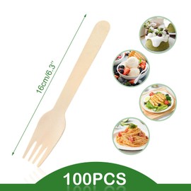 Juxiamal 100pcs Disposable Wooden Forks Sturdy 6.3" Cutlery Biodegradable Compostable Forks, Alternative to Plastic Forks, Disposable Utensils for Party Wedding Event