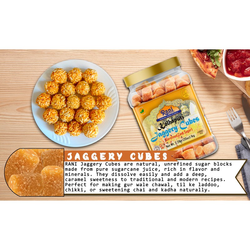 Rani Kolhapuri Jaggery Cubes (Unrefined Cane Sugar) 35oz (2.2bs) 1kg