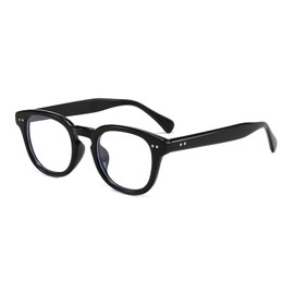 LJCZKA Rund Blaulichtfilter Brille Herren Damen Retro Klein Runde Rahmen Ohne Stärke Computerbrille Blaulichtbrille Anti Müdigkeit für Gaming, PC, TV (Schwarz, 0.0, x)