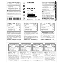 Propoli 2000 mg. 180 capsule per 6 mesi di trattamento. Estratti di Propoli con 10% di Galangina, Echinacea con 4% di Polifenoli ed Eucalipto. Prodotto in Europa da HIVITAL