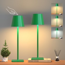 Yogaret Green Cordless Table Lamp Set of 2-3 Color Stepless and Dimmable - for Restaurant Dining Bedroom Home Bar