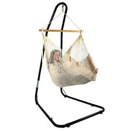Sunnydaze Outdoor Mayan Hammock Chair with Stand - Extra Large Hanging Chair Swing with Adjustable Stand - 330 Pound Capacity - Natural