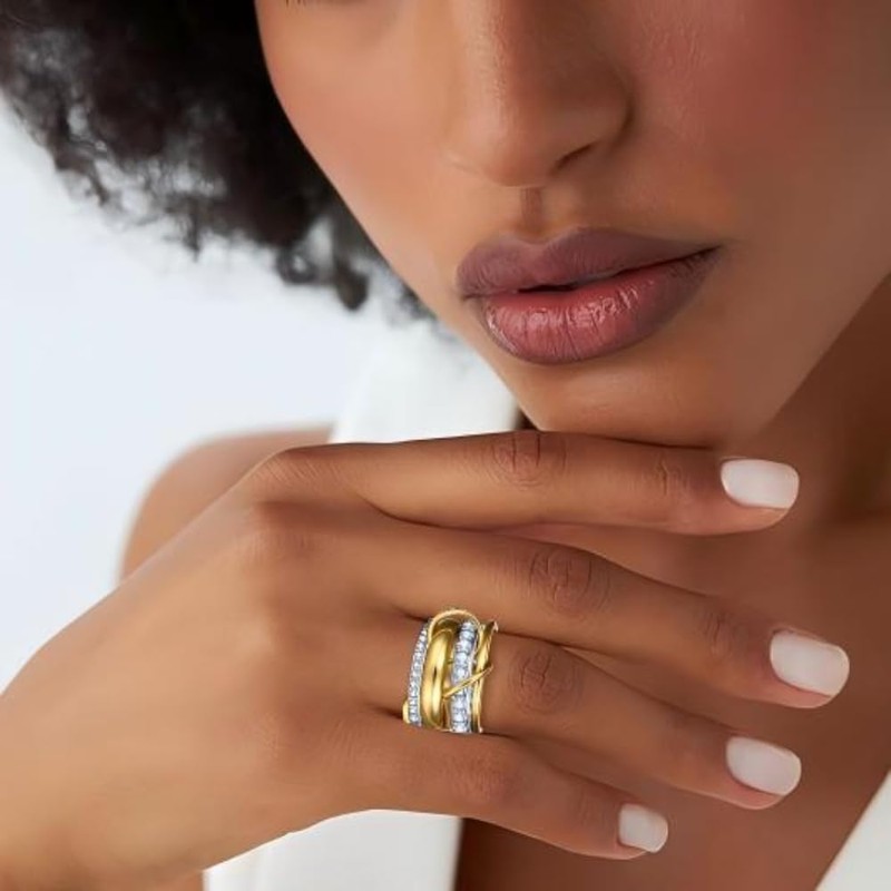 14K Gold Plated Interlocked Stackable Rings for Women - Gold