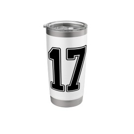 #17 Black Outline Number 17 Sports Fan Jersey Style Stainless Steel Insulated Tumbler