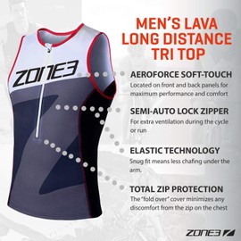 ZONE3 Men's Lava Long Distance Tri Top - Sleeveless (Black/White/Red, Small)