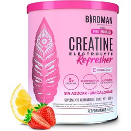 BIRDMAN Creatine Refresher Creatina Monohidratada con Electrolitos y Magnesio Sin Azúcar, Sin Calorías Vitaminas Sabor Pink Lemonade 30 Porciones 300g
