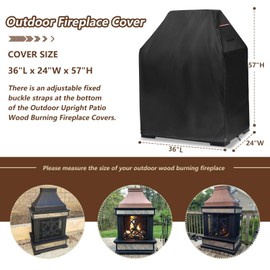 Outdoor Fireplace Cover, Heavy Duty 600D Waterproof Upright Patio Wood Burning Fireplaces, 36" L x 24" W x 57" H Black, Only Cover
