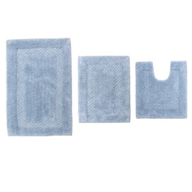 Home Weavers Classy Bathmat Collection Absorbent Cotton Soft 3 PC Bath Rug Set Type -1, Machine Washable, 17"x24", 20"x20", 21"x34", Blue