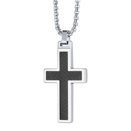 Urban Jewelry Polished Solid Tungsten Cross Pendant - Surgical Stainless Steel 22 inch Necklace Chain - Carbon Fiber, and Amethyst Shell Material - 6 Designs and Colors to Choose, shell