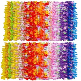 100PCS Soft Necklaces Hawaiian Leis Luau Partyecorations Tropical Party Favors Lei Hawaiian Flower Perfect for Your Hawaii Luaus Party.