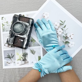 Ymacy Vestido de novia de satén para mujer, fiesta de la ópera de los años 20, guantes de longitud de la muñeca, Azul / Patchwork, Talla única