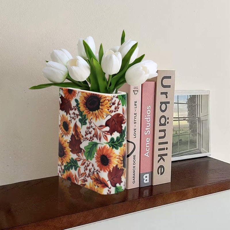 IBEQUEM Ceramic Book Vase, Multifunctional Desktop Ceramic Vase, Ceramic Book