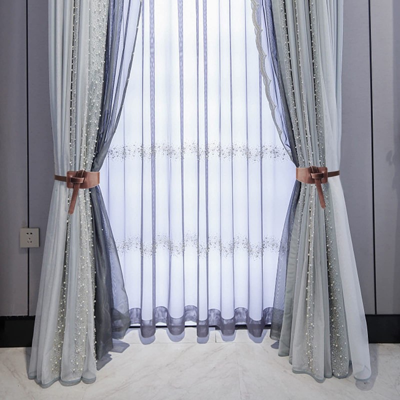 Leather Curtain Tie Backs, 4 Piece Minimalist Leather Drapery Tiebacks,
