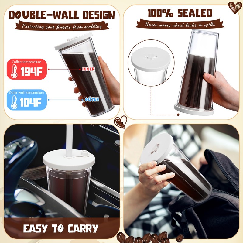 Honeydak 4 Pack Reusable Iced Coffee Cups with Lids and