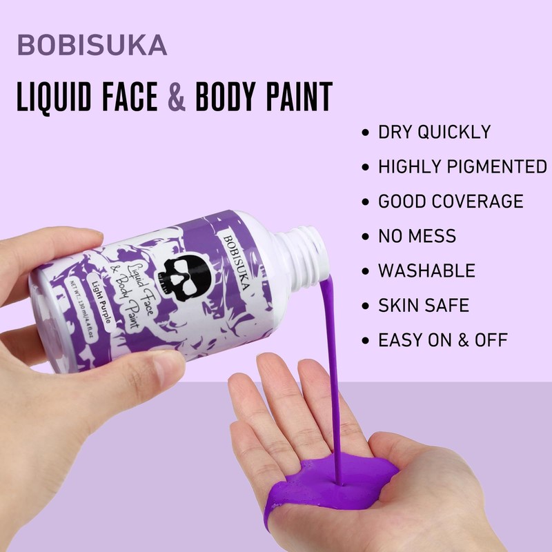 BOBISUKA Light Purple Face Body Paint Liquid Texture Washable Non