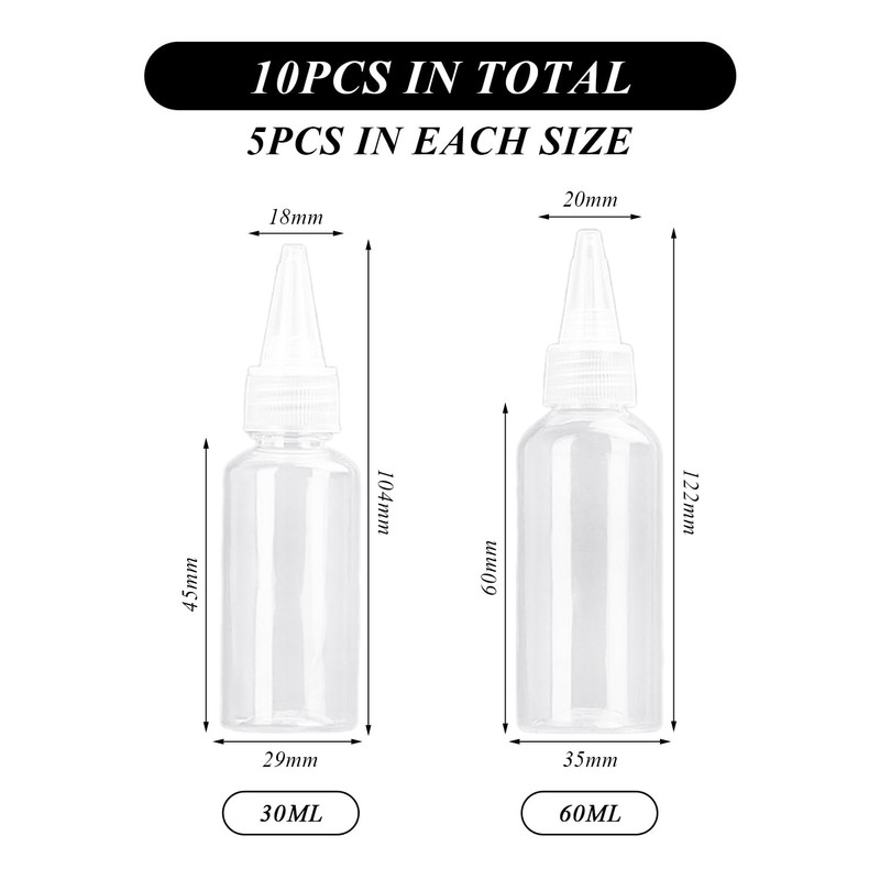 COACOM 10 Teile Transparente Plastik-Extrusionsflasche, Multifunktionale Spitze-Mundflasche, Bequeme Außenreise, Wiederverwendbare