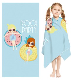 Winwild Children's Microfibre Beach Towel, 130 x 80 cm, Ultralight and Quick-Drying, Pool Party, Bath Towel with Pocket, Press Stud Beach Blanket, Pool, Travel, Swimming, Shower Towels, Towels