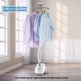 SALAV® Standing Steamer for Clothes, 1500W Powerful Garment Steamer with Roll Wheels, 4 Steam Settings, High Efficiency Stainless Steel Plate, with Limescale Remover Descaler Packets