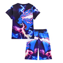 laughZuaia Kids Boys' 3D Lighting Cat Youtuber Gamer Pajamas T-Shirts + Short Summer Pjs Sets (11-12 Years, Style 2)