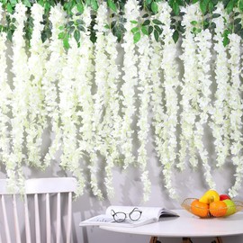 WEIDOLLAR Wisteria Hanging Flowers, 24 Pack Artificial Wisteria Vines Fake Garland Silk Flower String for Wedding Party Garden Outdoor Greenery Home Wall Decoration