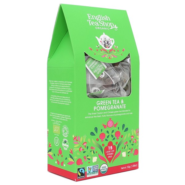 English Tea Shop Organic Green Tea & Pomegranate Loose Leaf - 15 Loose Leaf Tea, 30g