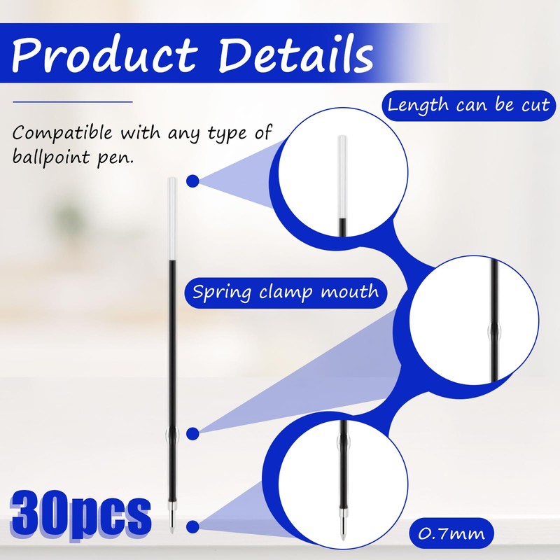 30 Pcs Refills Black Retractable Pen Refills 0.7mm Retractable Pen