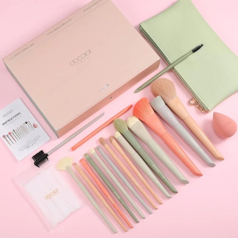 Juego De Brochas Docolor 17pcs + Esponja Y Bolsa De