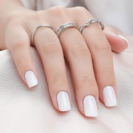 Kinretixia® 24 Pieces White Press On Nails Short Fashion Square Plain False Nails with Glue Reusable and Natural Artificial