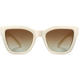 VANLINKER Trendy Vintage Oversized Square Sunglasses for Women Men Retro Luxury Cat Eye Big Sunnies VL9802, Creamy White Frame Brown Lens, Medium
