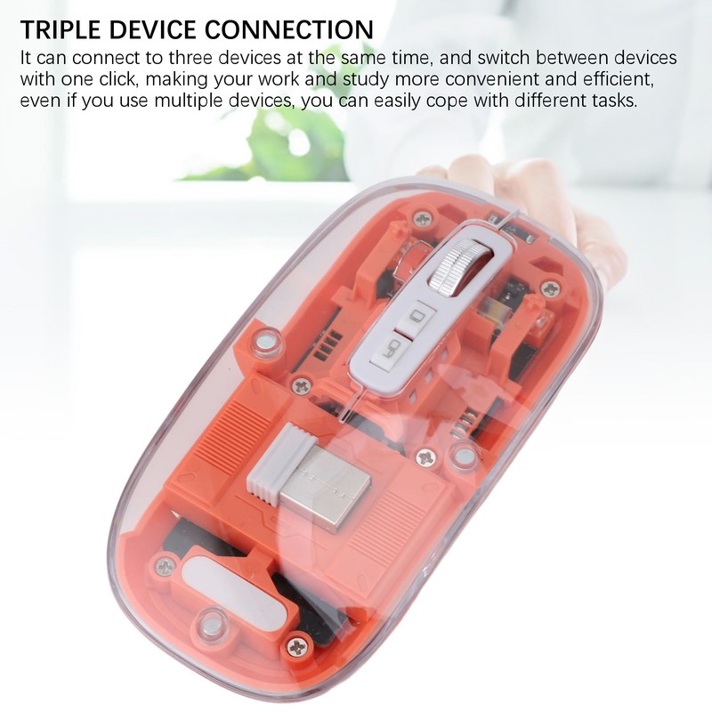 Transparent Computer Mouse 2.4G BT1 BT2 Tri Mode USB Rechargeable