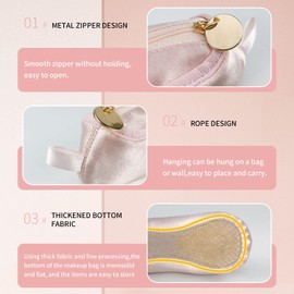 Dance Makeup Bag, Mini Cosmetic Bag Dance Recital Gifts Portable Bow Makeup Bag, Ballet Shoe Makeup Bag Small Cosmetic Bag for Purse Mini Makeup Bag Ballet Bag Gifts for Women Dancer Lover (Pink)